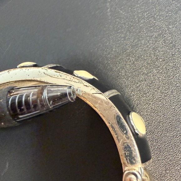 Premiere Design Enamel Black and Cream Polka Dot Hinge Bracelet Cuff - Picture 9 of 11